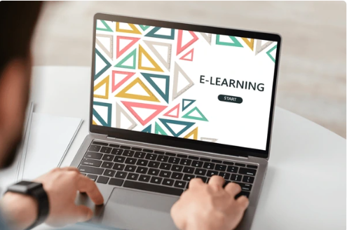 Over the shoulder image of eLearning on laptop